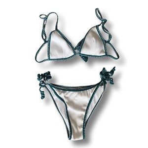 ZAFUL white, ribbed, triangle, tie bikini (M)